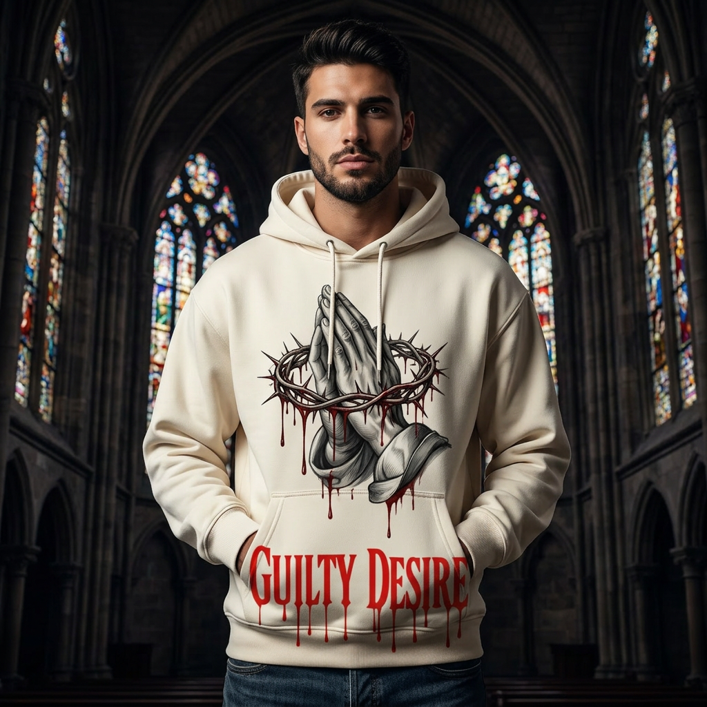 Essential White Hoodie – Praying Hands Graphic - Guilty Desire Shop