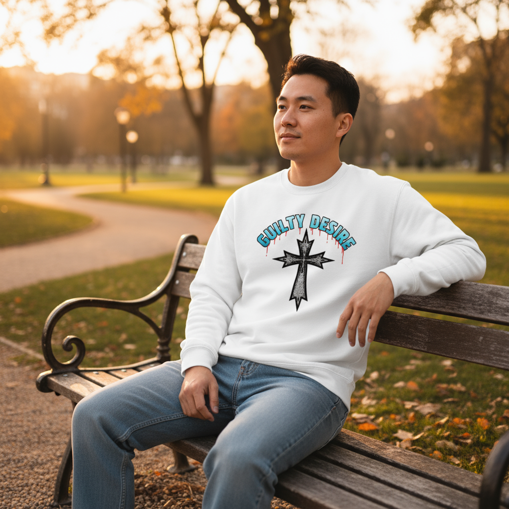 Cross Design Sweatshirt — White - Guilty Desire Shop