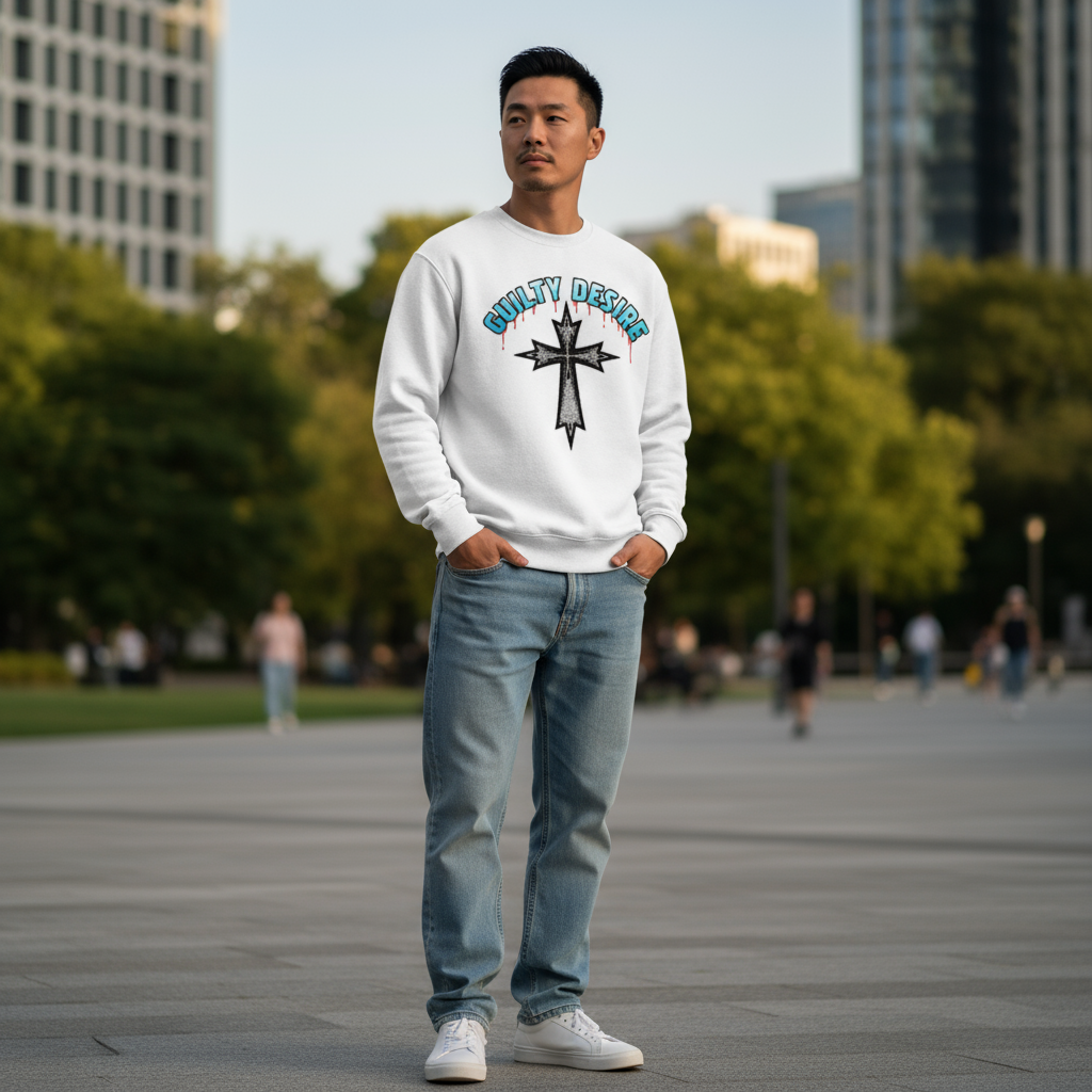 Cross Design Sweatshirt — White - Guilty Desire Shop