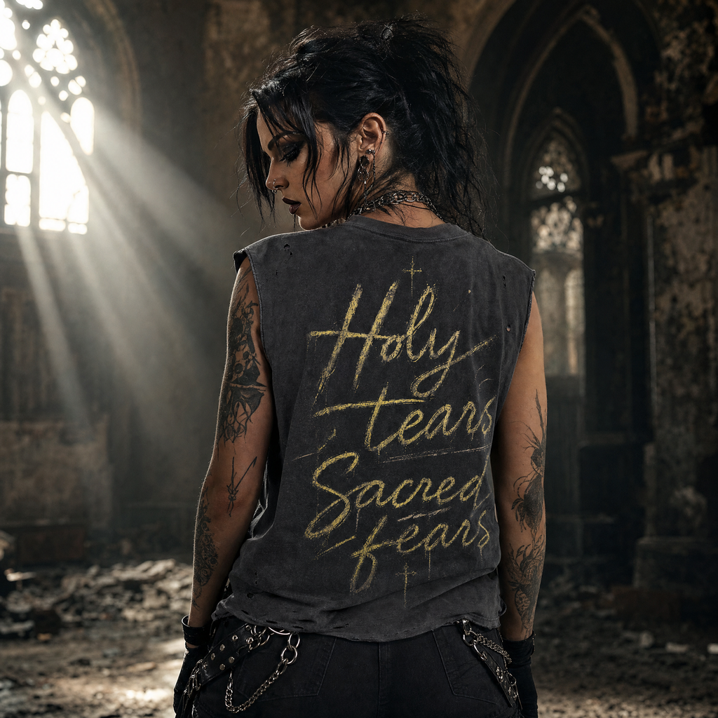 Mary Praying Sleeveless Shirt - Elegant Black Top for Comfort and Style