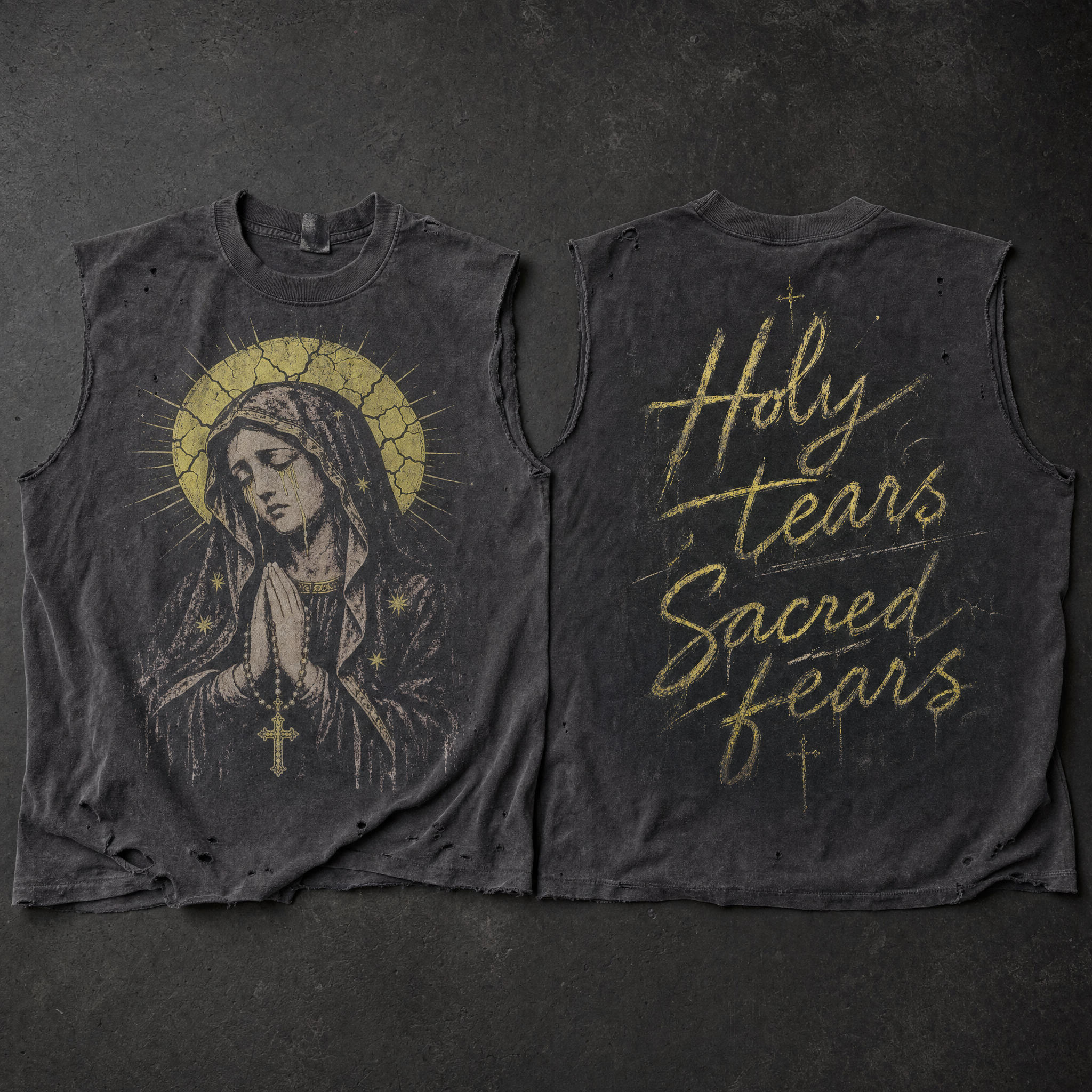 Mary Praying Sleeveless Shirt - Elegant Black Top for Comfort and Style
