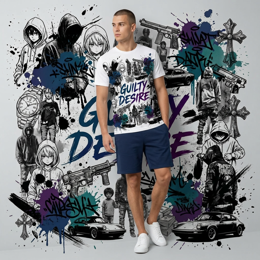 Urban Graphic Short Sleeve Shirt – Navy Shorts Set - Guilty Desire Shop