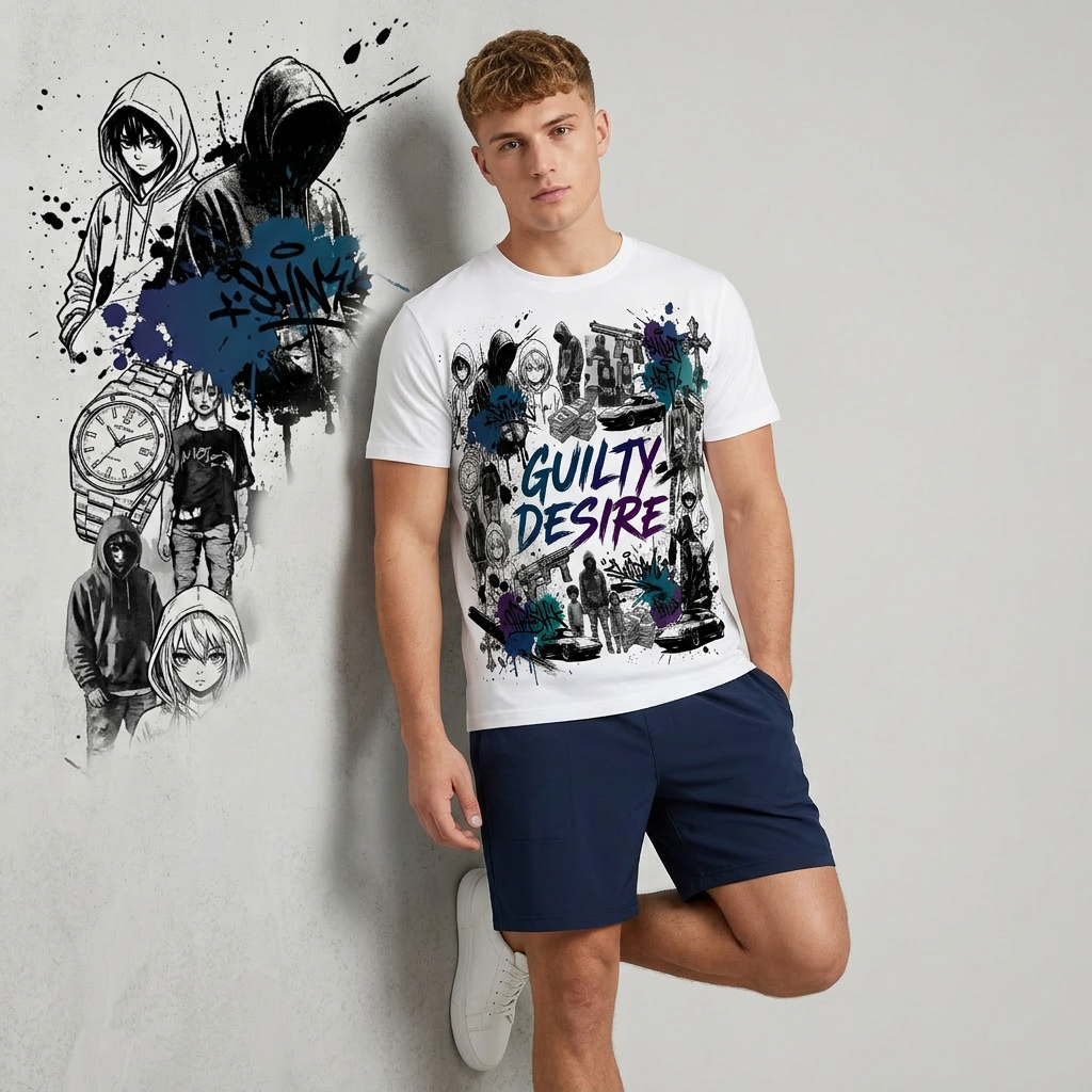 Urban Graphic Short Sleeve Shirt – Navy Shorts Set - Guilty Desire Shop