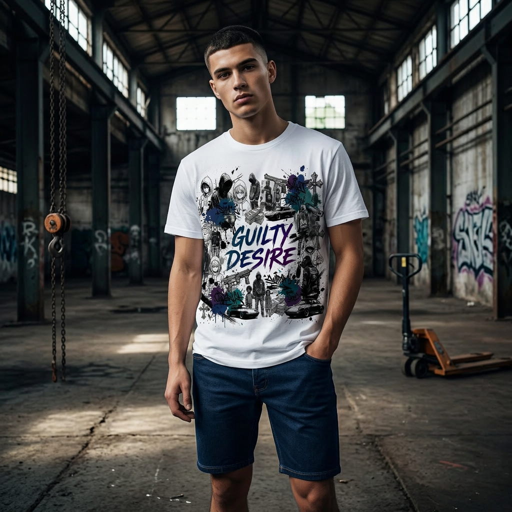 Urban Graphic Short Sleeve Shirt – Navy Shorts Set - Guilty Desire Shop