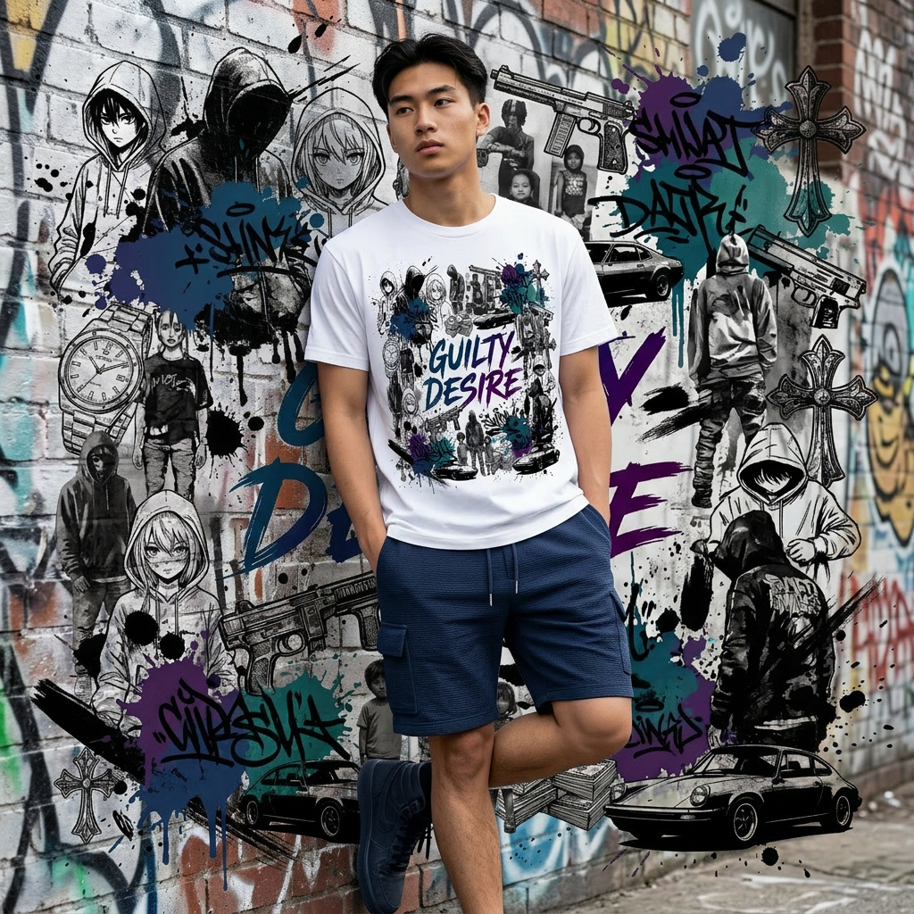 Urban Graphic Short Sleeve Shirt – Navy Shorts Set - Guilty Desire Shop