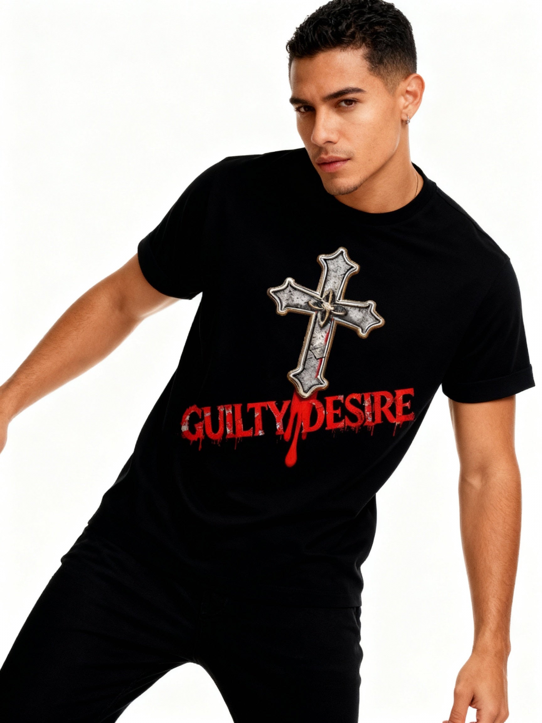 Cross Drip Short Sleeve Shirt — White/Black - Guilty Desire Shop