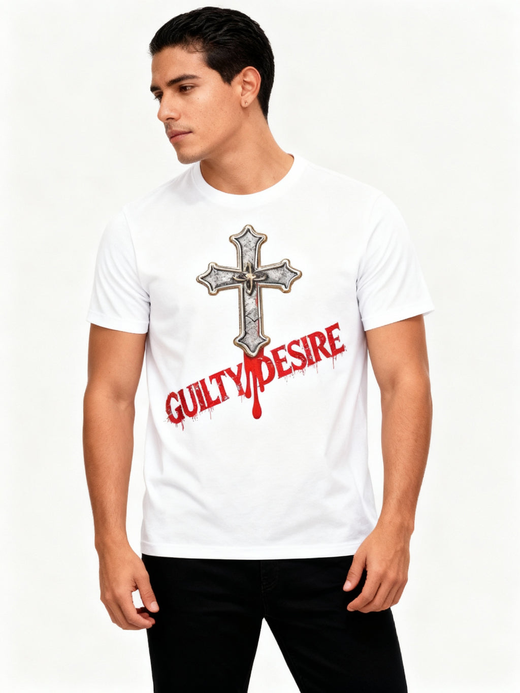 Cross Drip Short Sleeve Shirt — White/Black - Guilty Desire Shop