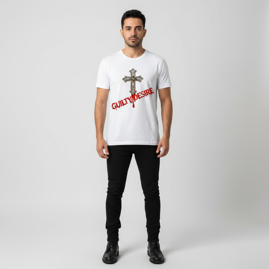 Cross Drip Short Sleeve Shirt — White/Black - Guilty Desire Shop