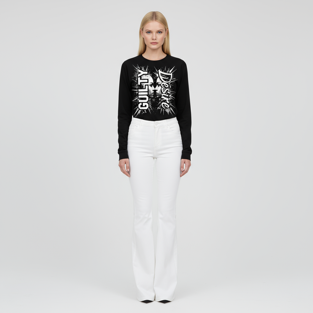 Graphic Long Sleeve Shirt — Black - Guilty Desire Shop