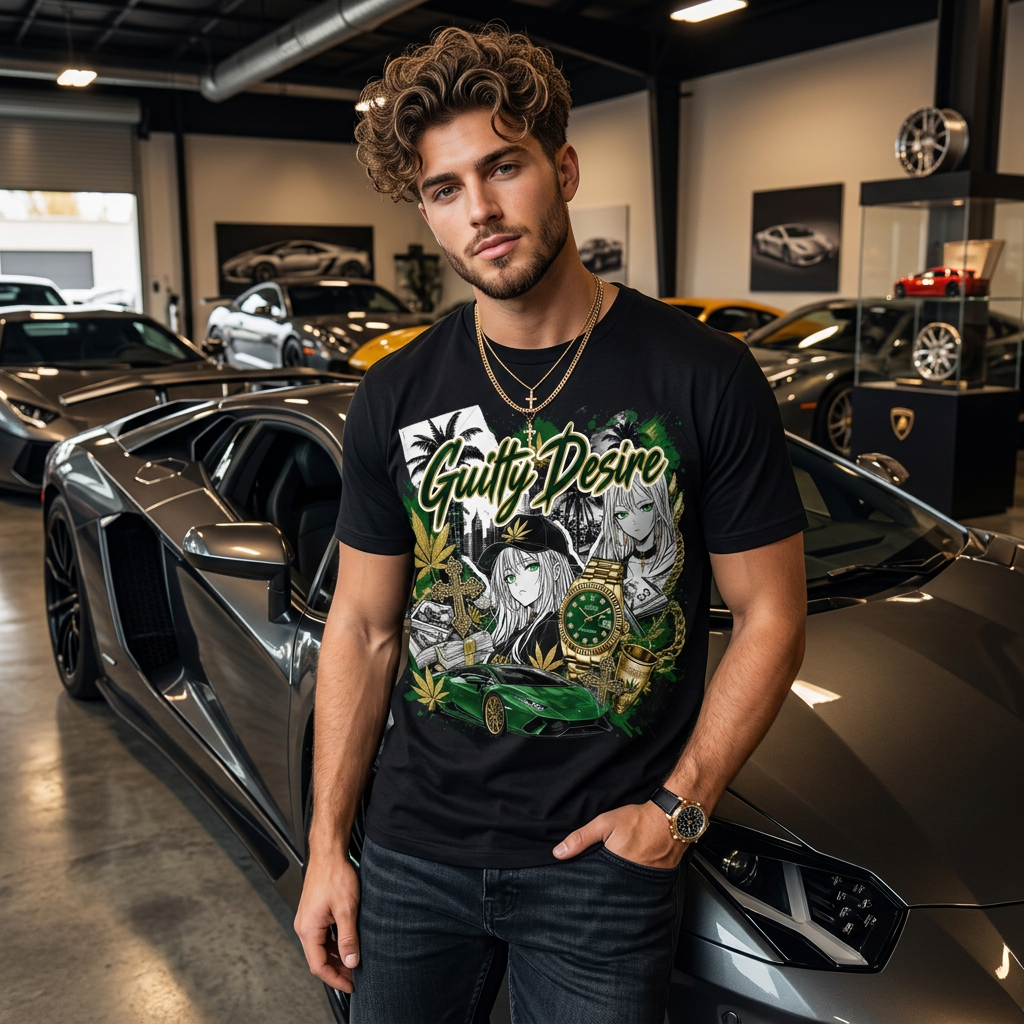 Guilty Desire Green Gold Graphic Tee – Black - Guilty Desire Shop