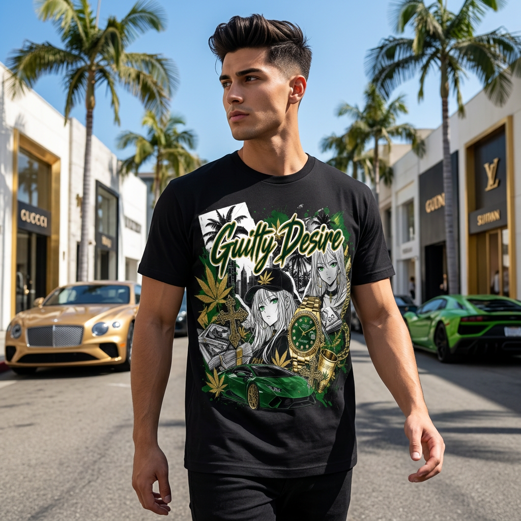 Guilty Desire Green Gold Graphic Tee – Black - Guilty Desire Shop