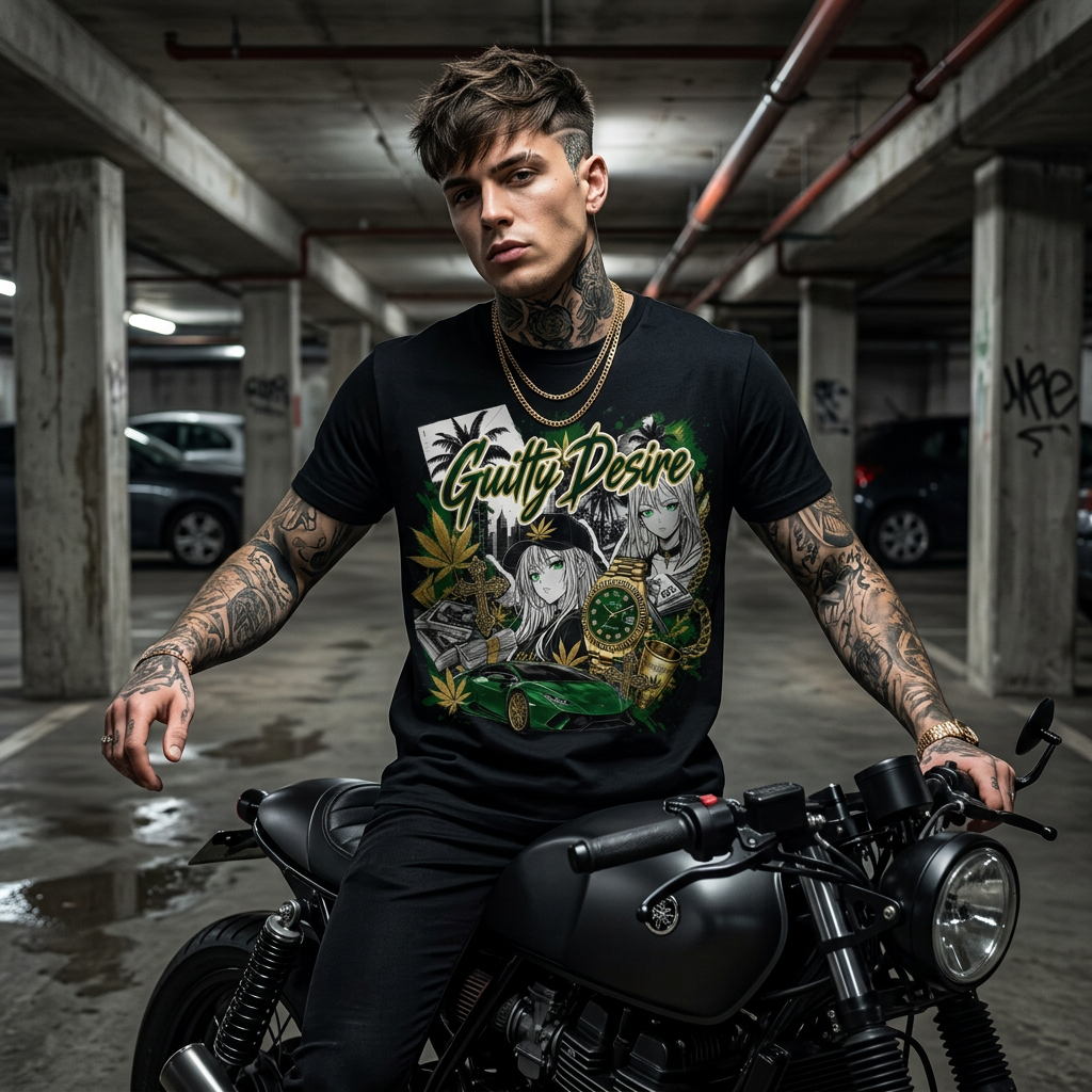 Guilty Desire Green Gold Graphic Tee – Black - Guilty Desire Shop