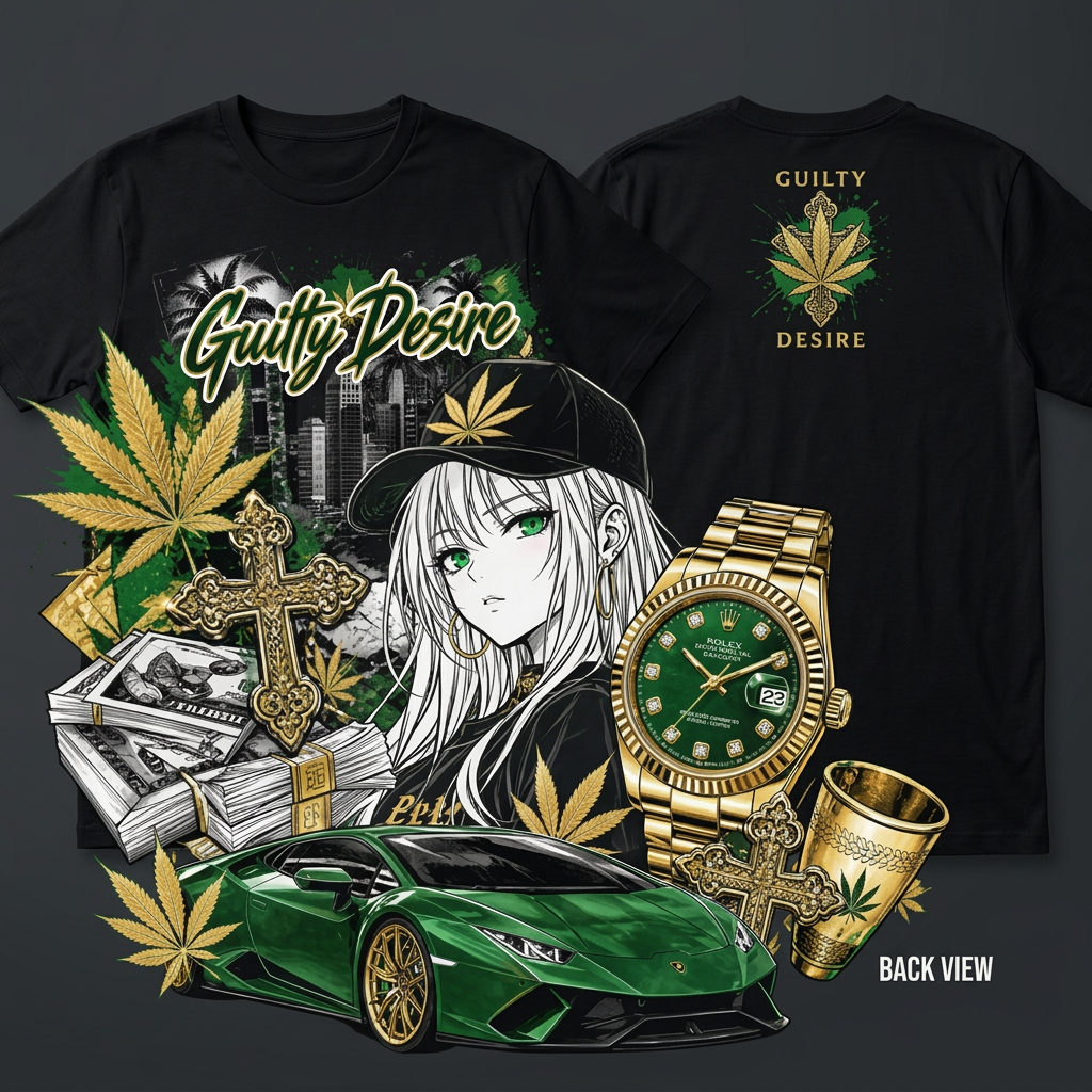 Guilty Desire Green Gold Graphic Tee – Black - Guilty Desire Shop