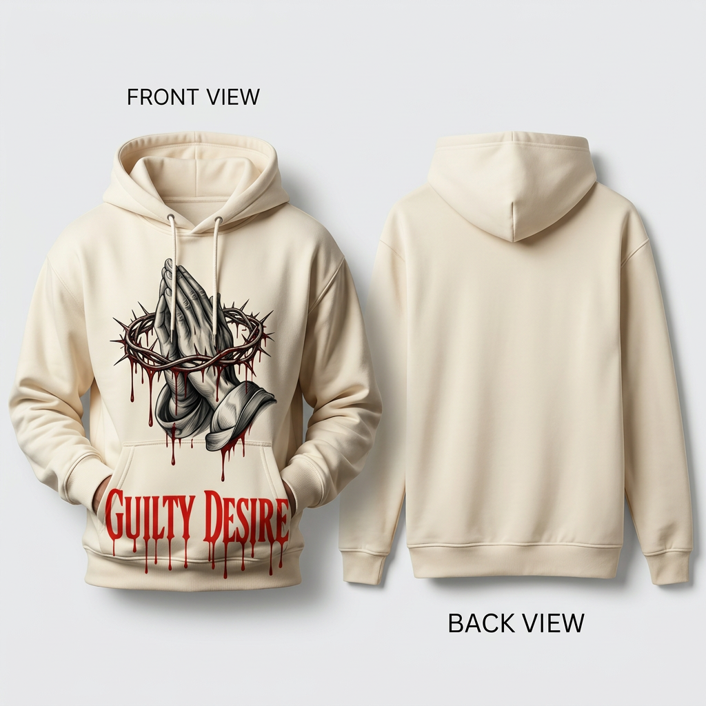 Essential White Hoodie – Praying Hands Graphic - Guilty Desire Shop