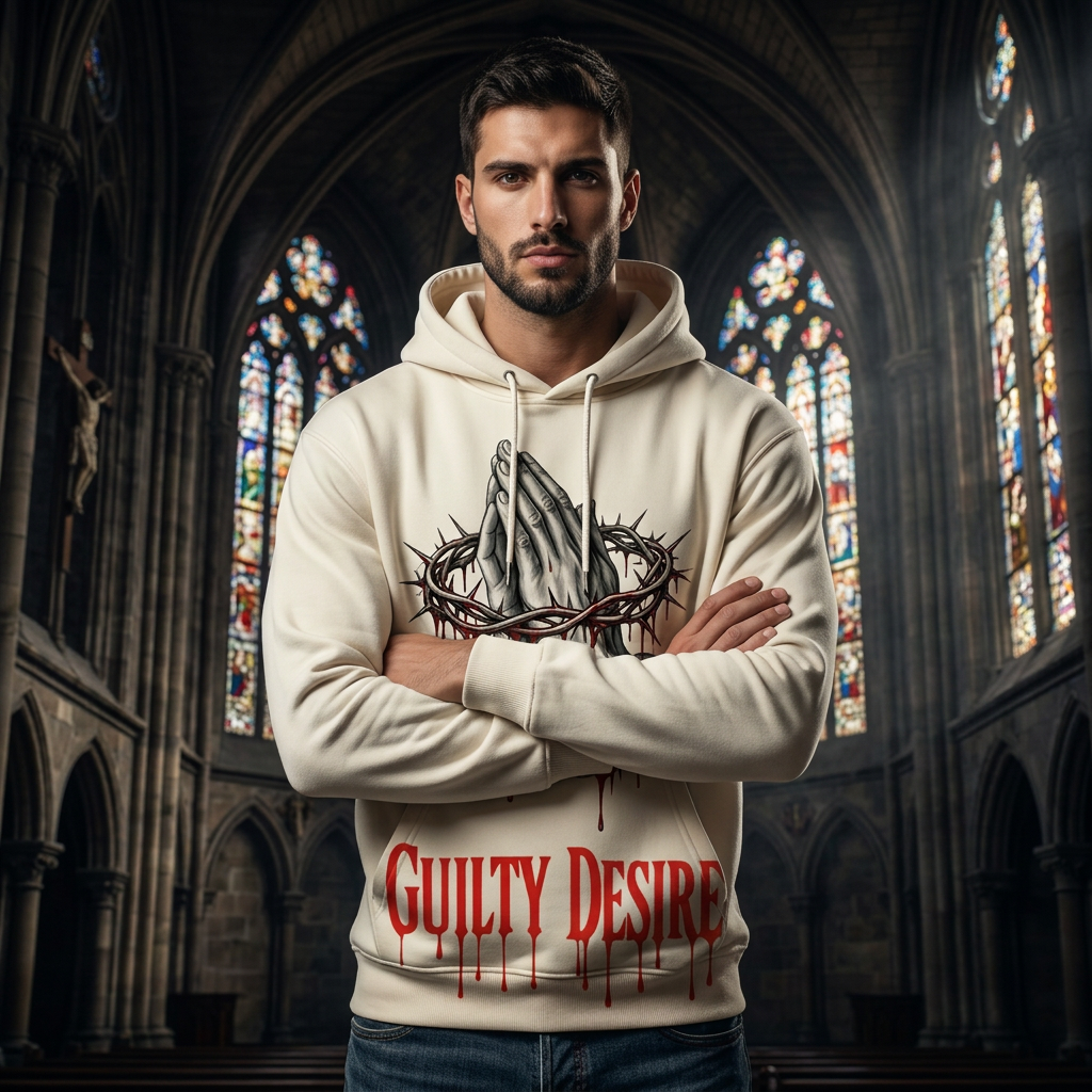 Essential White Hoodie – Praying Hands Graphic - Guilty Desire Shop