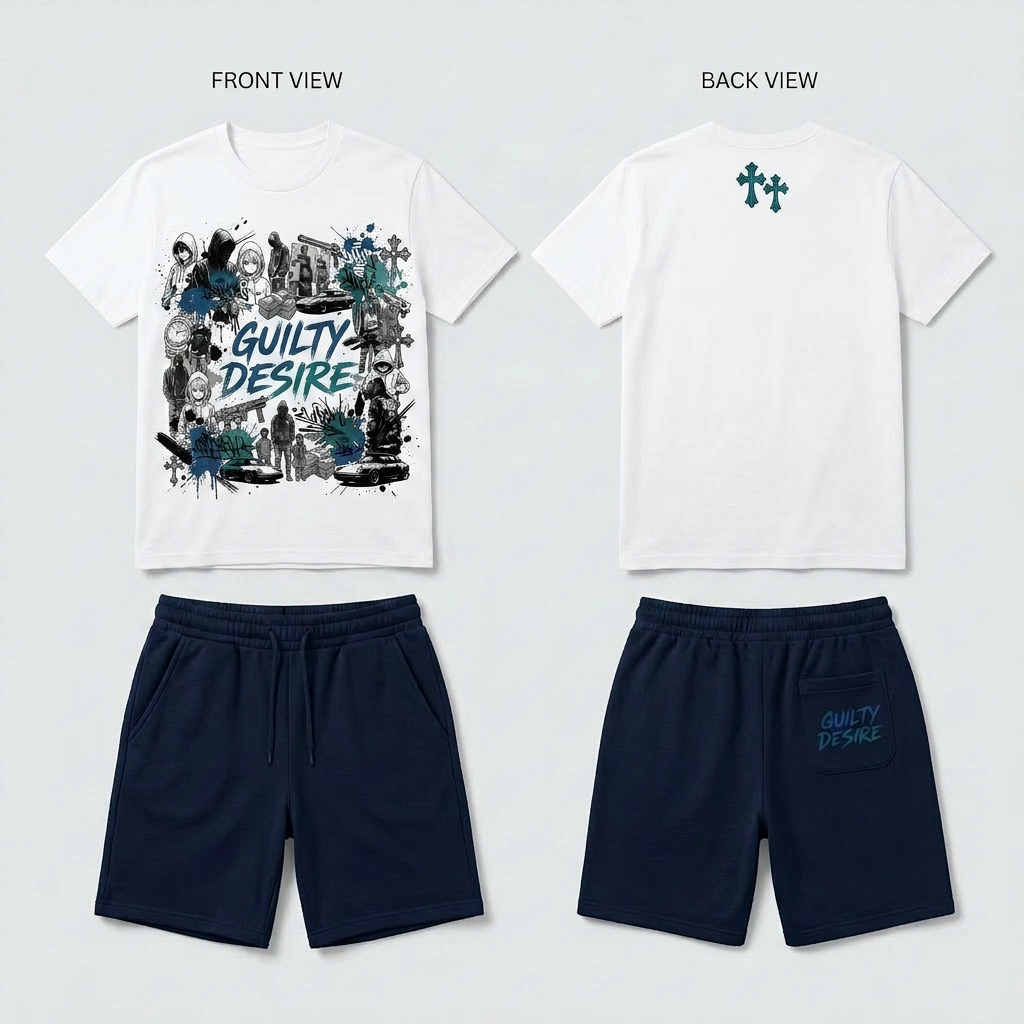Urban Graphic Short Sleeve Shirt – Navy Shorts Set - Guilty Desire Shop