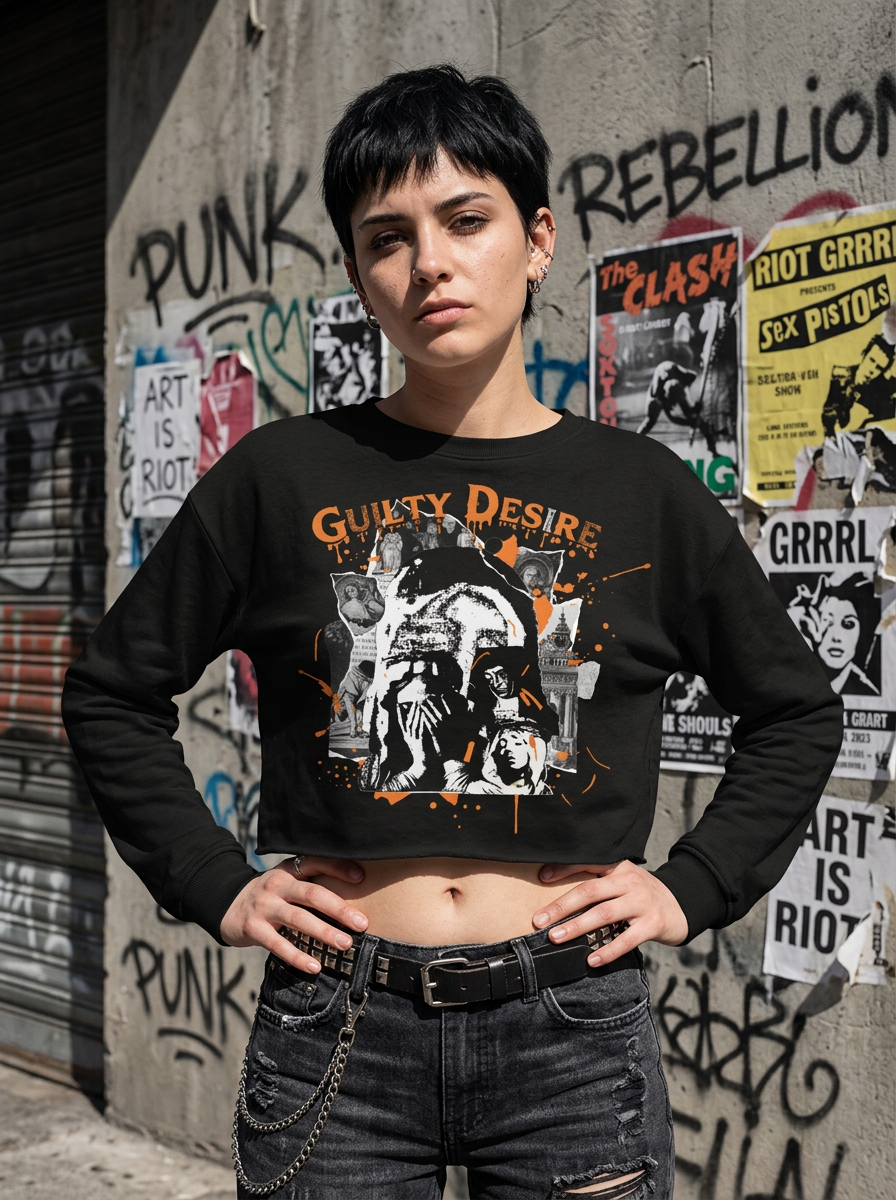 Logo Crop Top, Long Sleeve — Black - Guilty Desire Shop