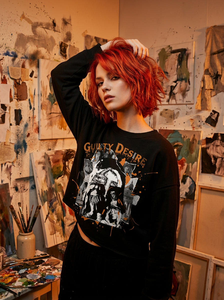 Logo Crop Top, Long Sleeve — Black - Guilty Desire Shop