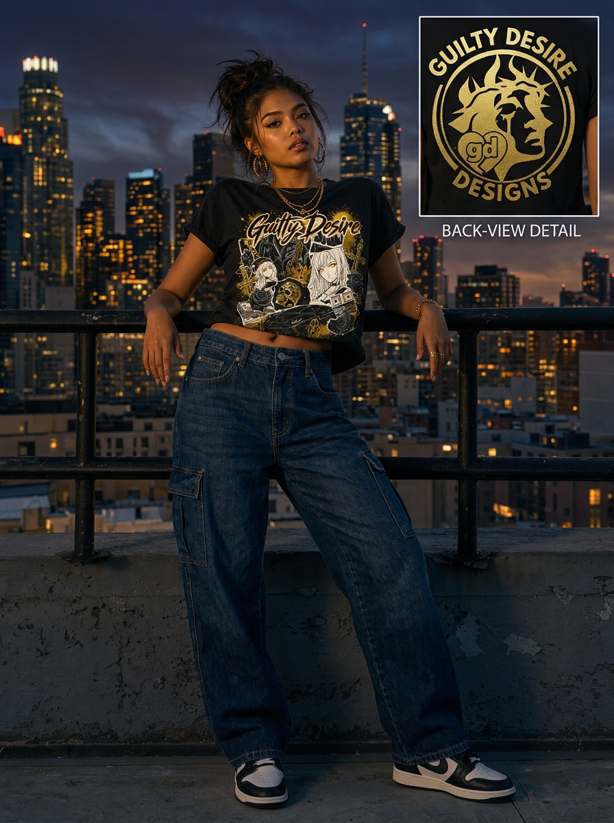 Full Graphic Crop Top — Black - Guilty Desire Shop