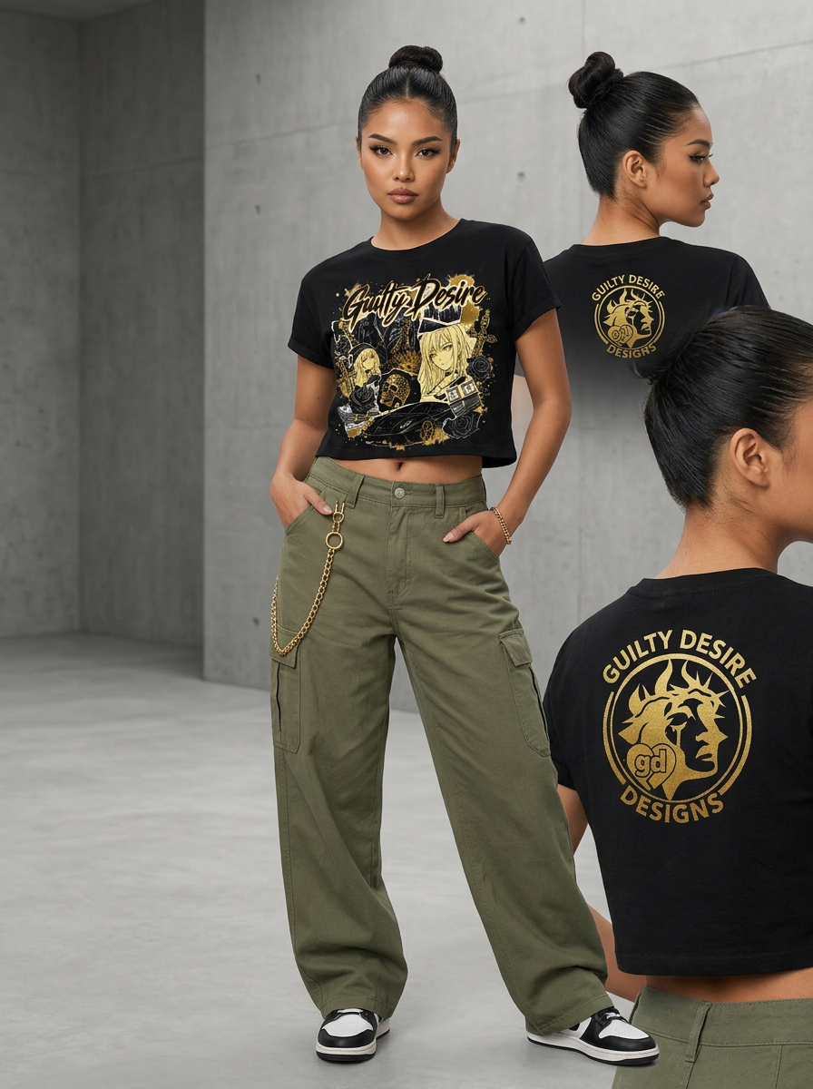 Full Graphic Crop Top — Black - Guilty Desire Shop