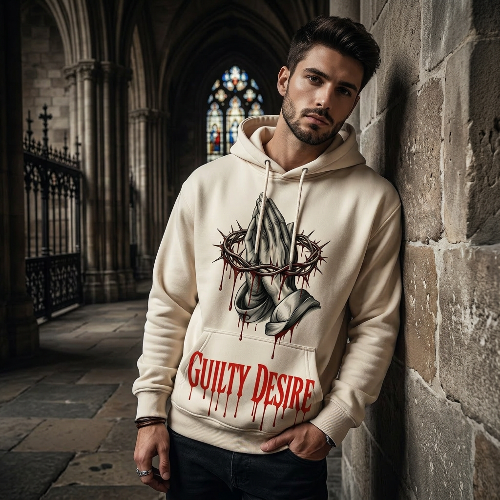 Essential White Hoodie – Praying Hands Graphic - Guilty Desire Shop