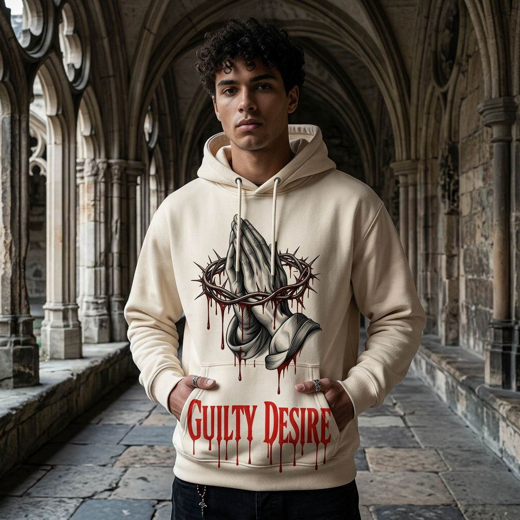 Essential White Hoodie – Praying Hands Graphic - Guilty Desire Shop