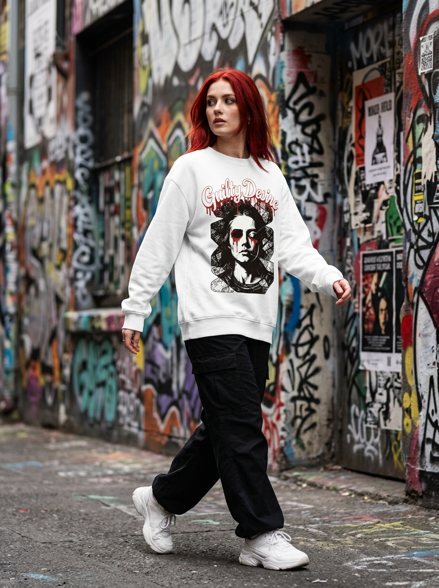Long Sleeve Sweatshirt — White - Guilty Desire Shop