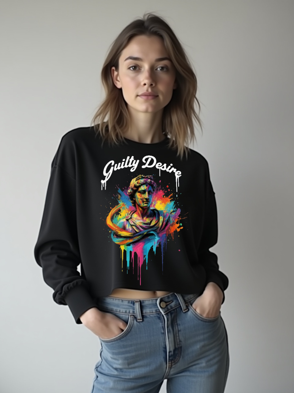 Fitted Crop Top, Long Sleeve — Black