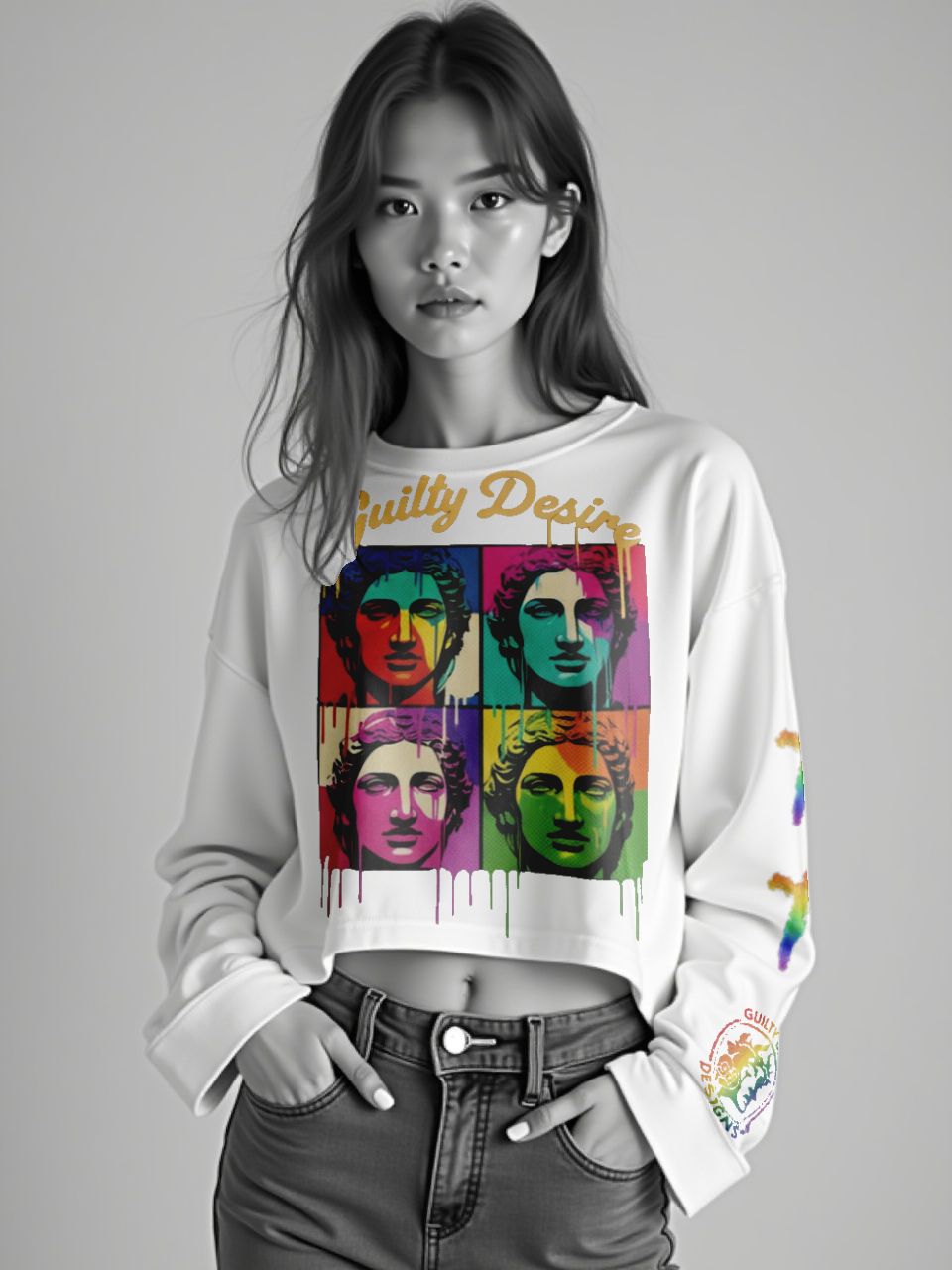 Cotton Long Sleeve Crop Top in White - Essential Women's Fashion